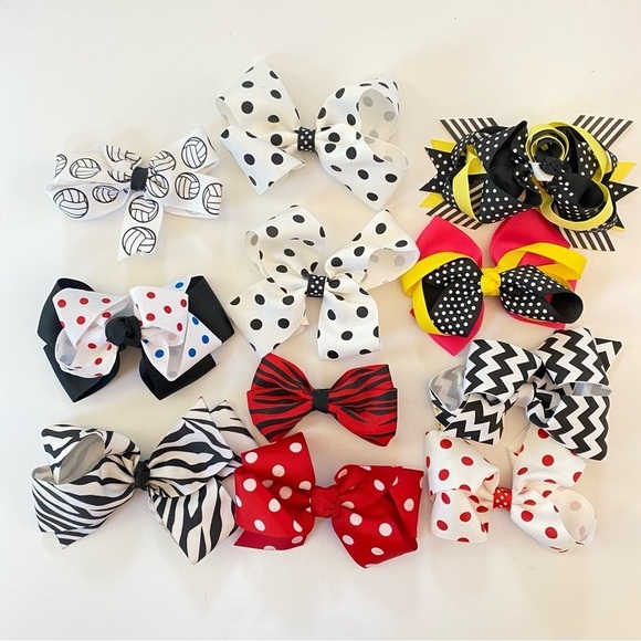 Little Girl’s 4” Polka Dot Grosgrain Hair Bows Bundle - Lot of 11 - Picture 1 of 8